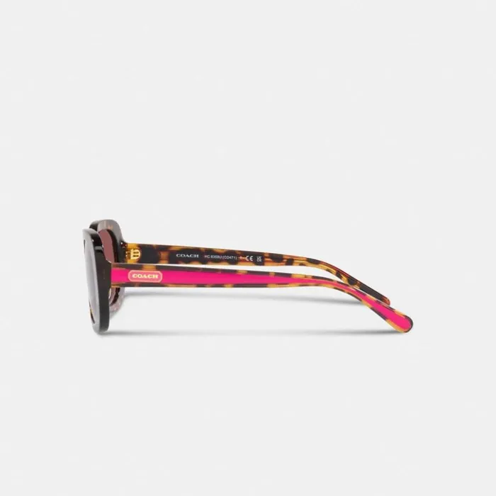 Women Badge Rounded Square Sunglasses Tortoise Pink Stripe Coach Eyewear