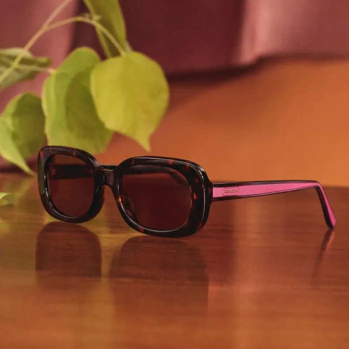 Women Badge Rounded Square Sunglasses Tortoise Pink Stripe Coach Eyewear