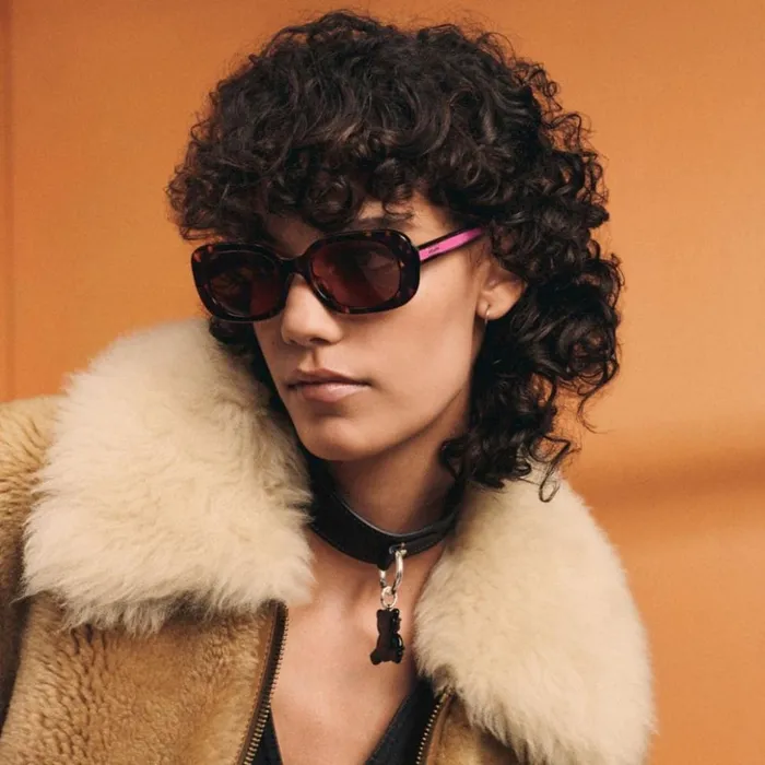 Women Badge Rounded Square Sunglasses Tortoise Pink Stripe Coach Eyewear