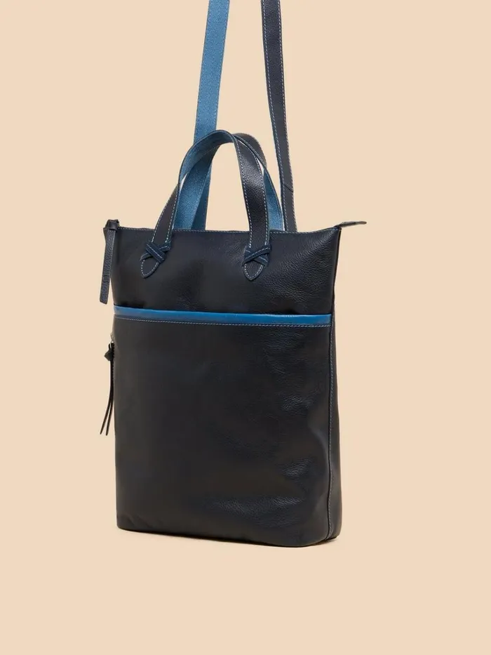 Women BAGS and PURSES White Stuff Leather Convertible Backpack Dark Navy