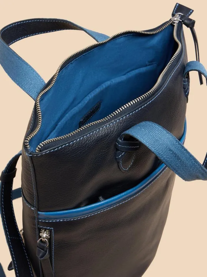 Women BAGS and PURSES White Stuff Leather Convertible Backpack Dark Navy