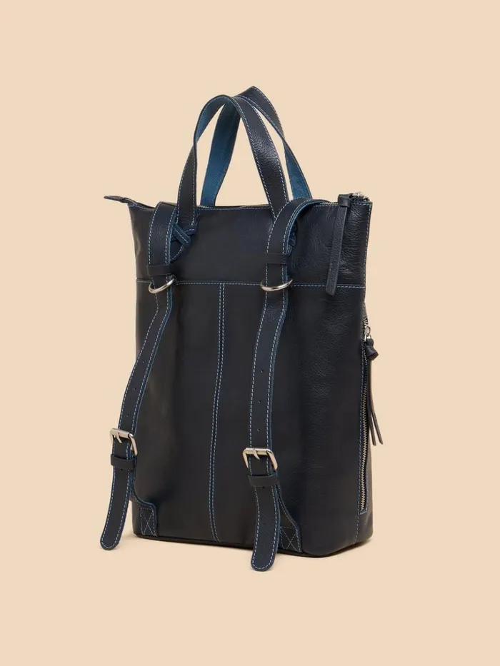 Women BAGS and PURSES White Stuff Leather Convertible Backpack Dark Navy