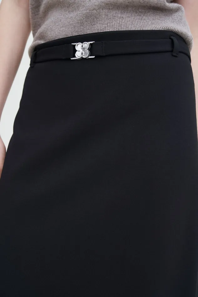 Women Belted Jersey Skirt Black Skirts filippak Women Belted Jersey Skirt Black Skirts filippak