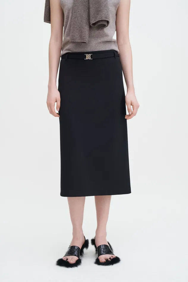 Women Belted Jersey Skirt Black Skirts filippak Women Belted Jersey Skirt Black Skirts filippak