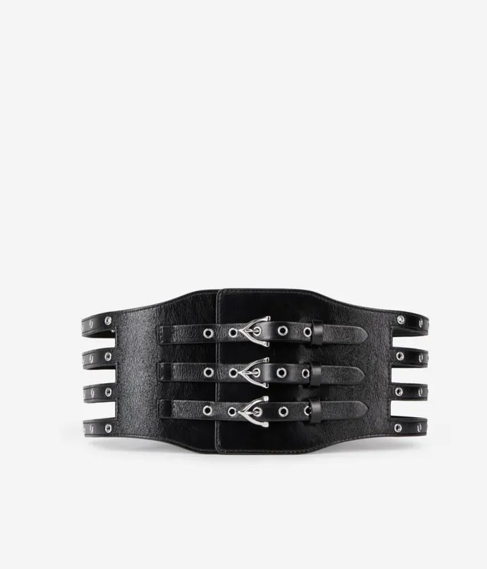 Women Belts THE KOOPLES Black Leather Corset Belt With Eyelets