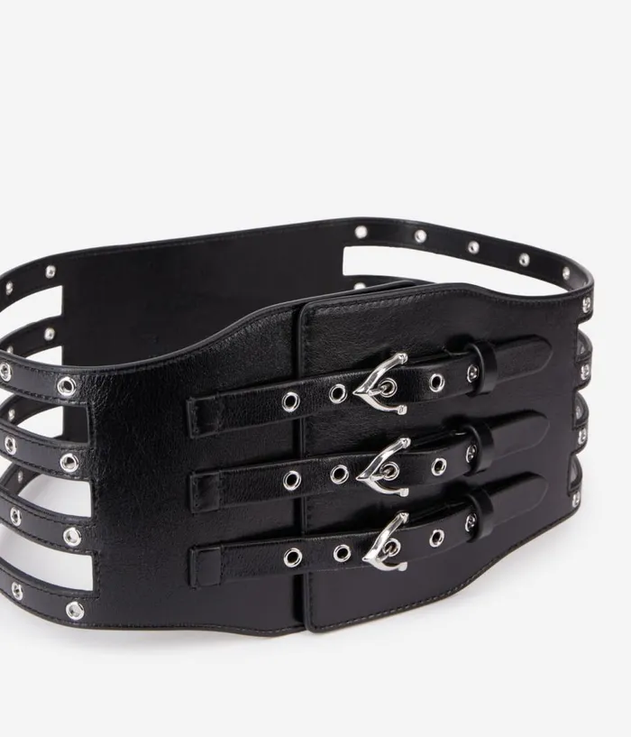 Women Belts THE KOOPLES Black Leather Corset Belt With Eyelets Women Belts THE KOOPLES Black Leather Corset Belt With Eyelets