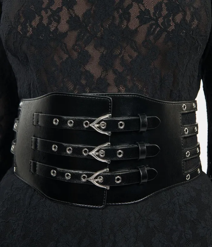Women Belts THE KOOPLES Black Leather Corset Belt With Eyelets Women Belts THE KOOPLES Black Leather Corset Belt With Eyelets