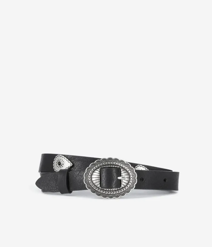 Women Belts THE KOOPLES Thin Black Leather Belt With Rivets