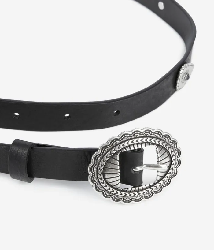 Women Belts THE KOOPLES Thin Black Leather Belt With Rivets Women Belts THE KOOPLES Thin Black Leather Belt With Rivets