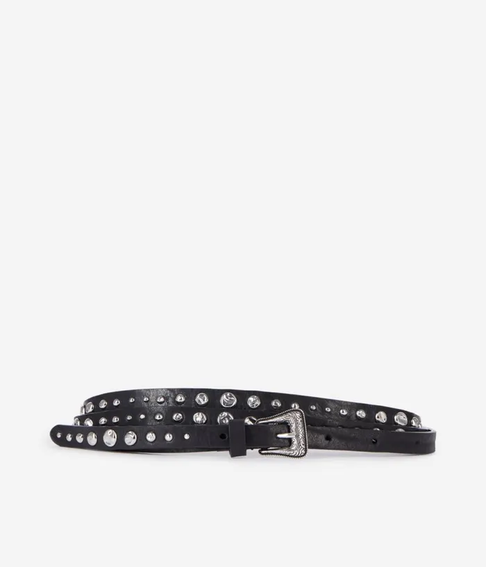 Women Belts THE KOOPLES Thin Black Leather Belt With Studs