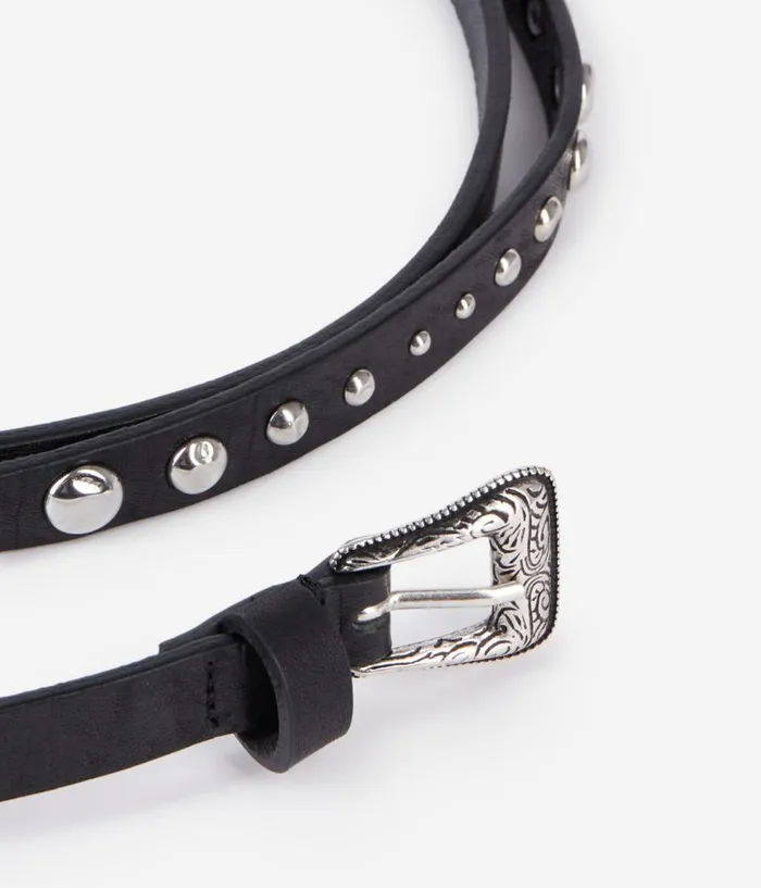 Women Belts THE KOOPLES Thin Black Leather Belt With Studs Women Belts THE KOOPLES Thin Black Leather Belt With Studs