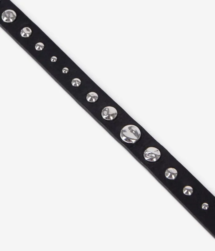 Women Belts THE KOOPLES Thin Black Leather Belt With Studs Women Belts THE KOOPLES Thin Black Leather Belt With Studs