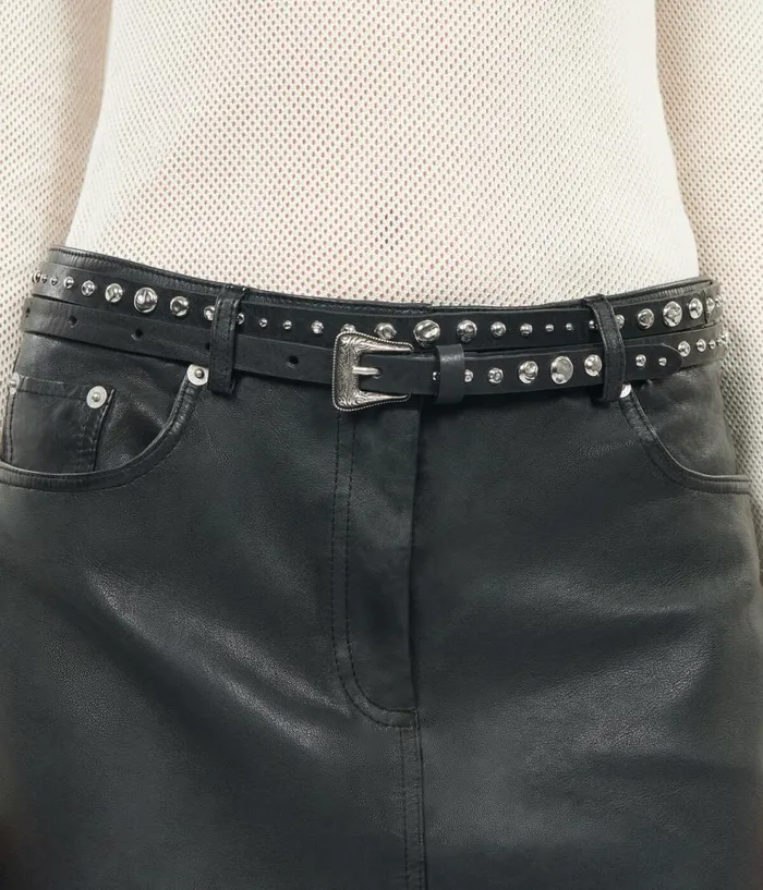 Women Belts THE KOOPLES Thin Black Leather Belt With Studs Women Belts THE KOOPLES Thin Black Leather Belt With Studs