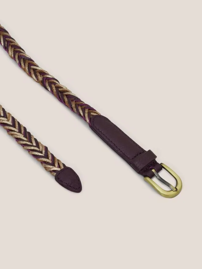 Women BELTS White Stuff Plaited Leather Skinny Belt Plum Multi