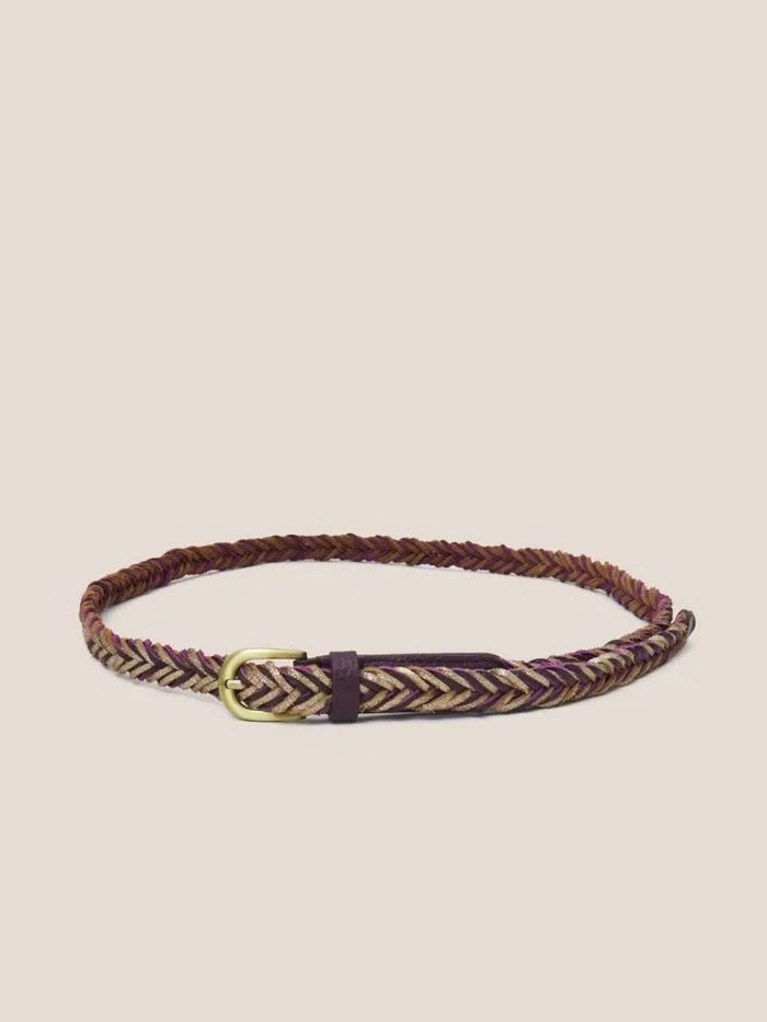 Women BELTS White Stuff Plaited Leather Skinny Belt Plum Multi Women BELTS White Stuff Plaited Leather Skinny Belt Plum Multi