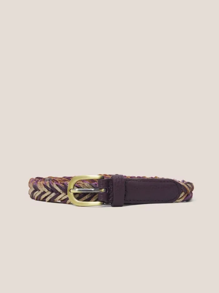 Women BELTS White Stuff Plaited Leather Skinny Belt Plum Multi Women BELTS White Stuff Plaited Leather Skinny Belt Plum Multi
