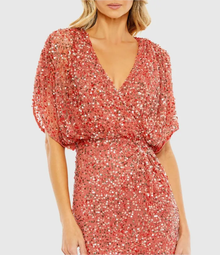 Women Best Sellers Mac Duggal Red Draped Sleeve V Neck Gown Paprika