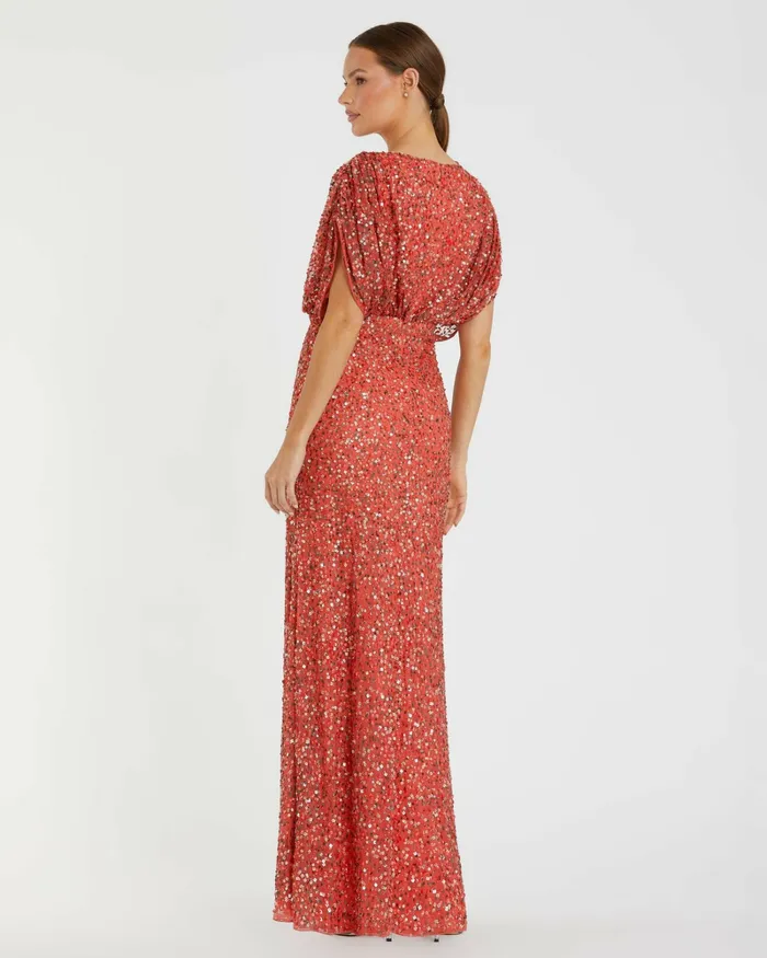 Women Best Sellers Mac Duggal Red Draped Sleeve V Neck Gown Paprika