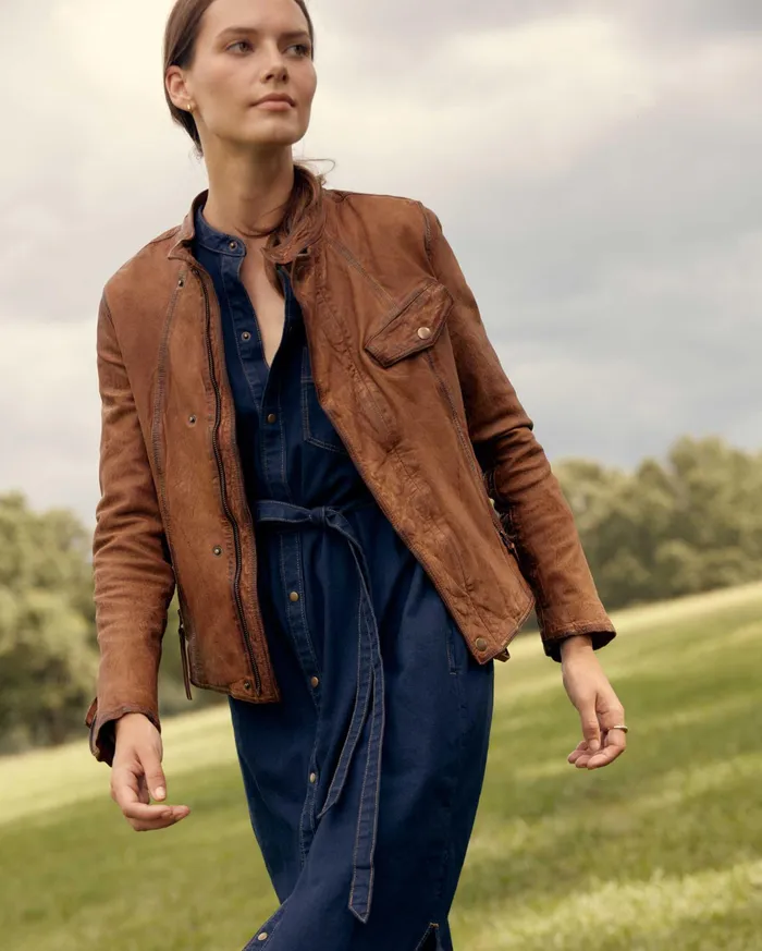 Women Biker Jacket Brown Billy Reid Jackets and Outerwear