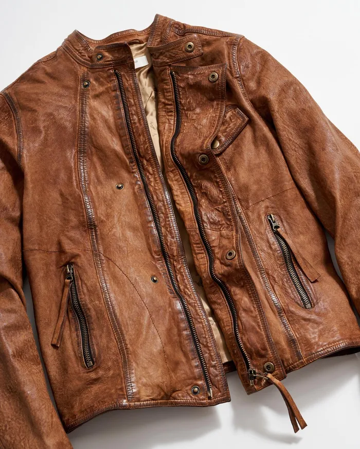 Women Biker Jacket Brown Billy Reid Jackets and Outerwear