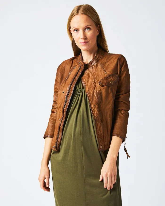 Women Biker Jacket Brown Billy Reid Jackets and Outerwear