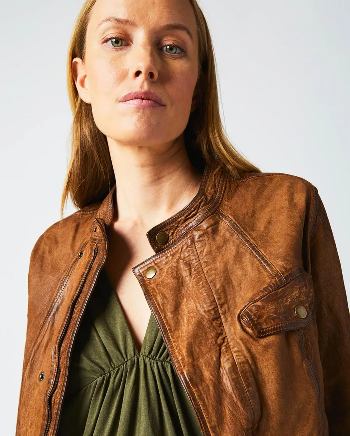 Women Biker Jacket Brown Billy Reid Jackets and Outerwear