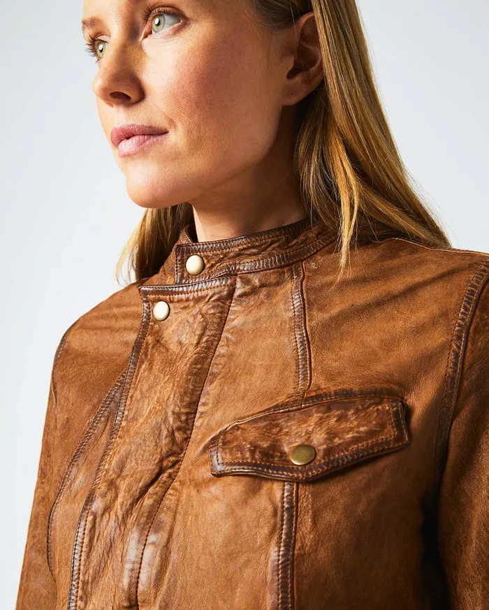 Women Biker Jacket Brown Billy Reid Jackets and Outerwear