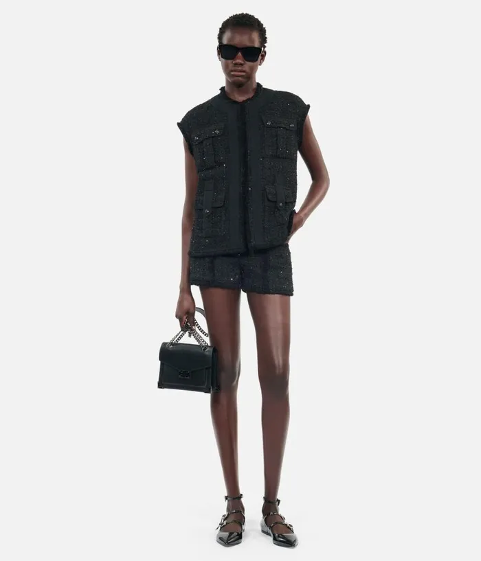 Women Blazers and Suits THE KOOPLES Black Tweed Sleeveless Jacket