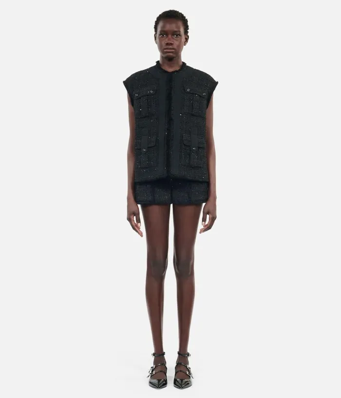 Women Blazers and Suits THE KOOPLES Black Tweed Sleeveless Jacket Women Blazers and Suits THE KOOPLES Black Tweed Sleeveless Jacket