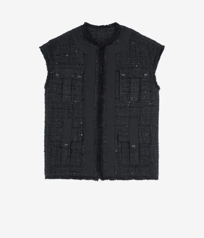 Women Blazers and Suits THE KOOPLES Black Tweed Sleeveless Jacket Women Blazers and Suits THE KOOPLES Black Tweed Sleeveless Jacket
