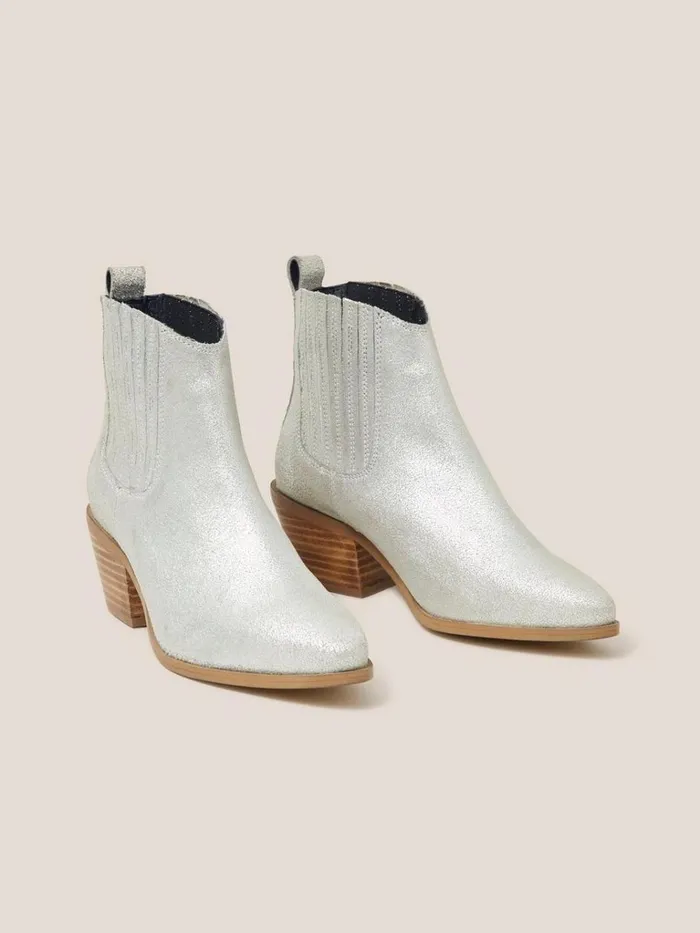 Women BOOTS White Stuff Cherry Leather Ankle Boot Mixed Metallic
