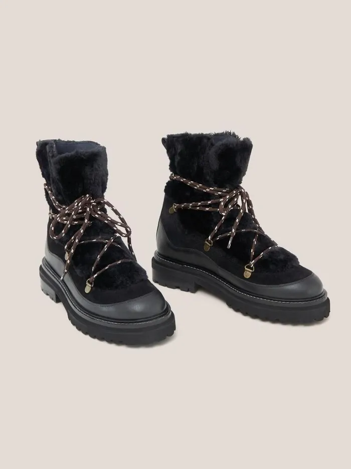 Women BOOTS White Stuff Hailey Lace Up Hiker Boot Pure Black