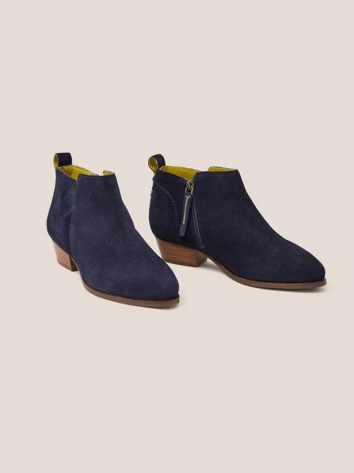 Women BOOTS White Stuff Wide Fit Suede Ankle Boot Dark Navy