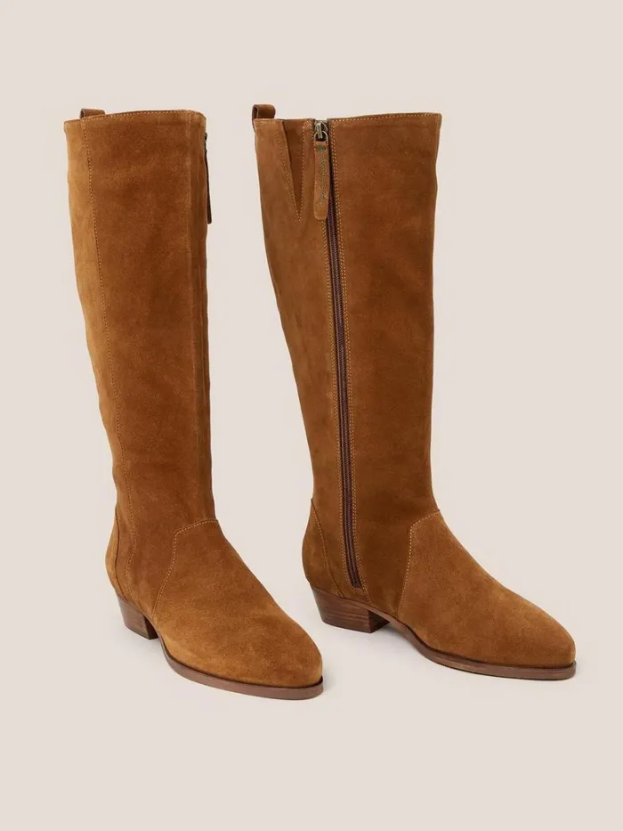 Women BOOTS White Stuff Wide Fit Suede Knee High Boot Dark Tan