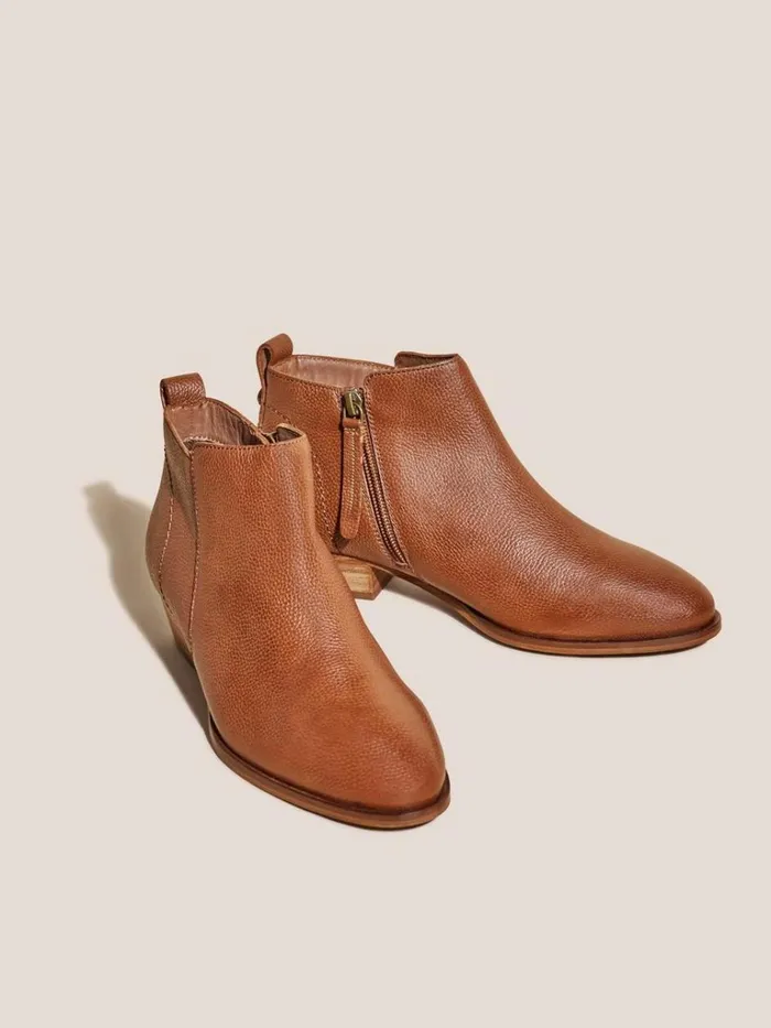 Women BOOTS White Stuff Willow Leather Ankle Boots Mid Tan