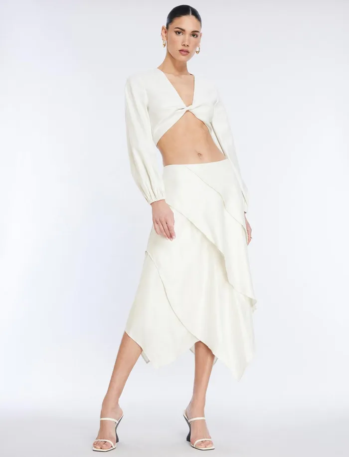 Women Bottoms BCBG Tiered Asymmetrical Skirt Gardenia