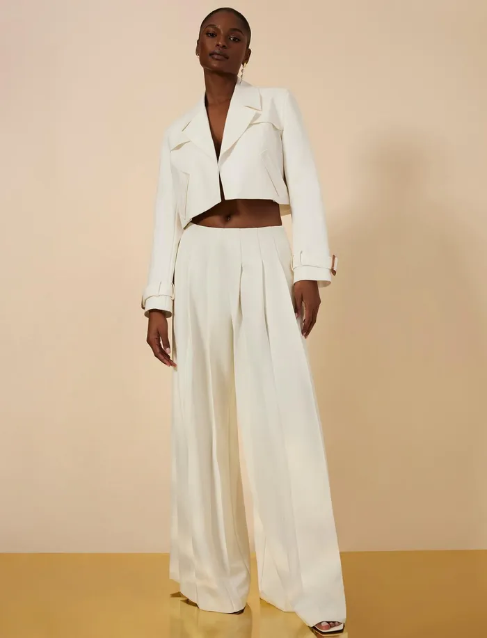 Women Bottoms BCBG WideLeg Pleated Pant Gardenia