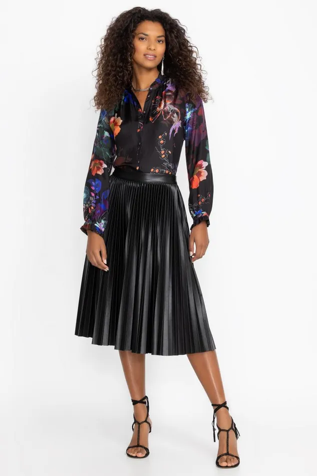 Women Bottoms Johnny Was EMMI VEGAN LEATHER PLEATED SKIRT Black