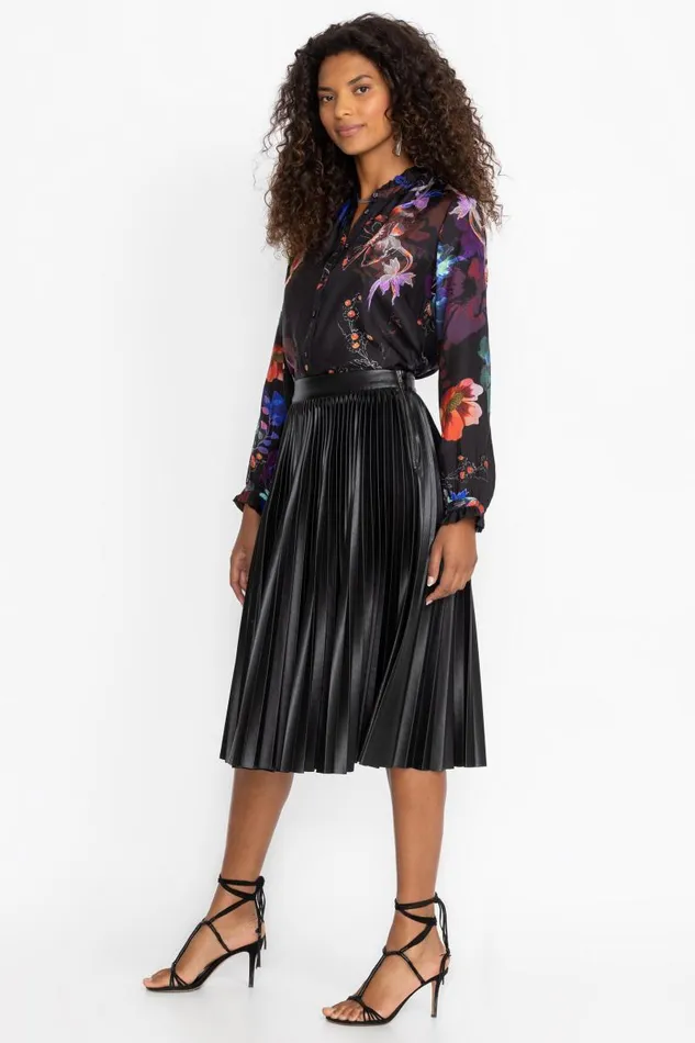 Women Bottoms Johnny Was EMMI VEGAN LEATHER PLEATED SKIRT Black Women Bottoms Johnny Was EMMI VEGAN LEATHER PLEATED SKIRT Black