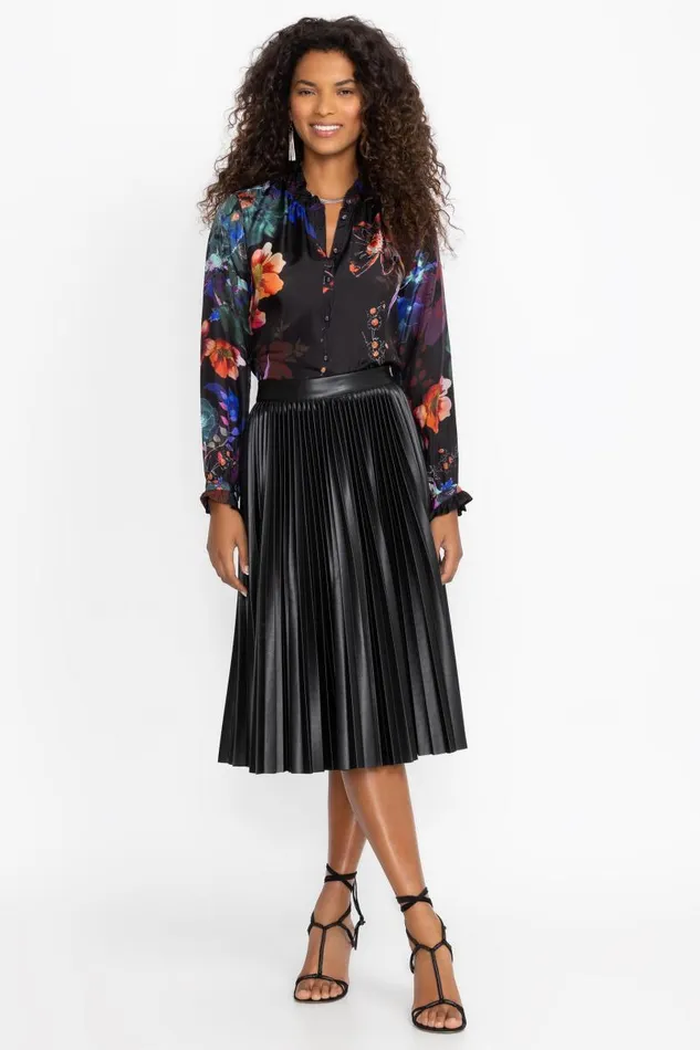 Women Bottoms Johnny Was EMMI VEGAN LEATHER PLEATED SKIRT Black Women Bottoms Johnny Was EMMI VEGAN LEATHER PLEATED SKIRT Black