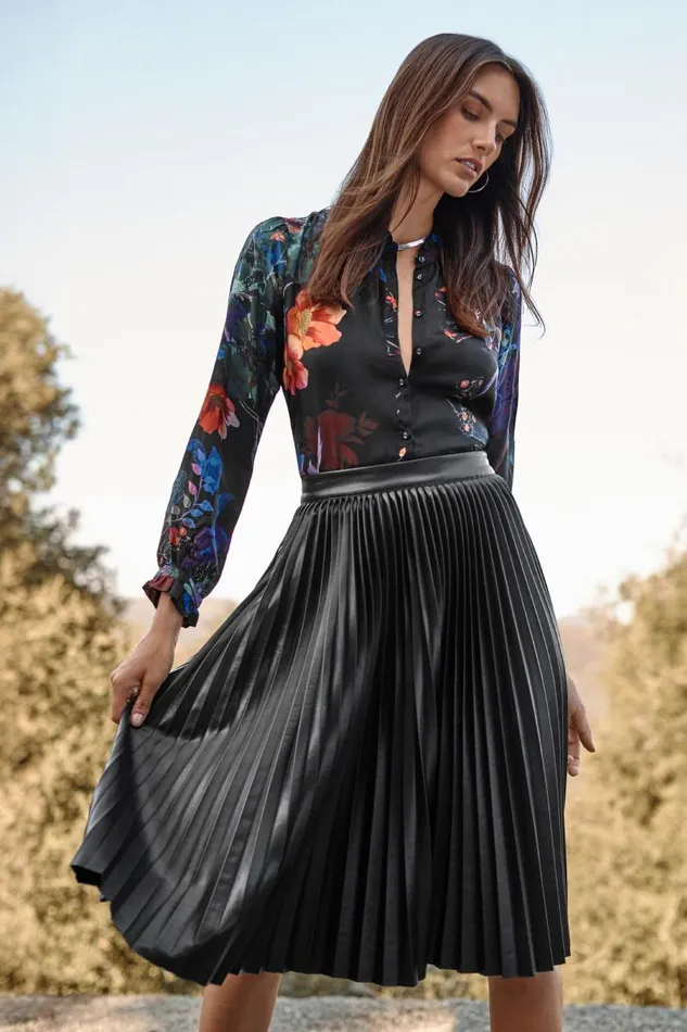 Women Bottoms Johnny Was EMMI VEGAN LEATHER PLEATED SKIRT Black Women Bottoms Johnny Was EMMI VEGAN LEATHER PLEATED SKIRT Black