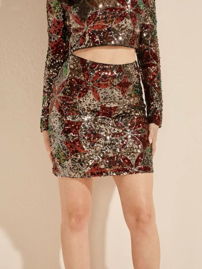 Women Bottoms Marciano Ezra Sequin Skirt Harlequin Sequin
