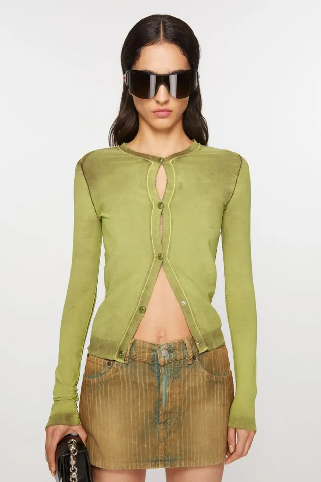 Women Buttonup Cardigan Lime Green Acne Studios Knitwear