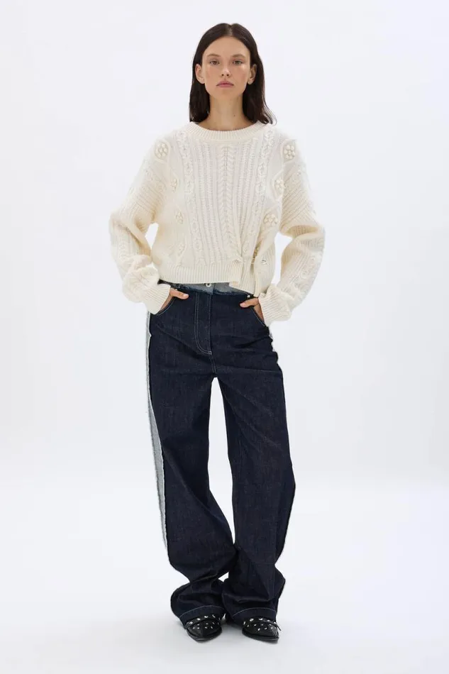 Women Cableknit Woolen Sweater Ecru White Sonia Rykiel Sweaters