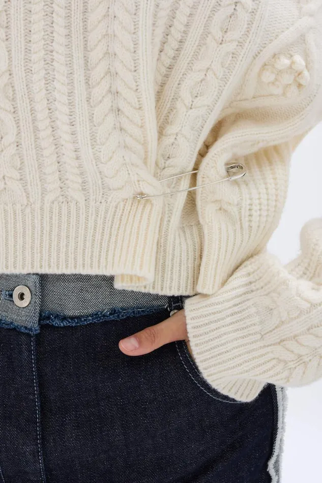 Women Cableknit Woolen Sweater Ecru White Sonia Rykiel Sweaters