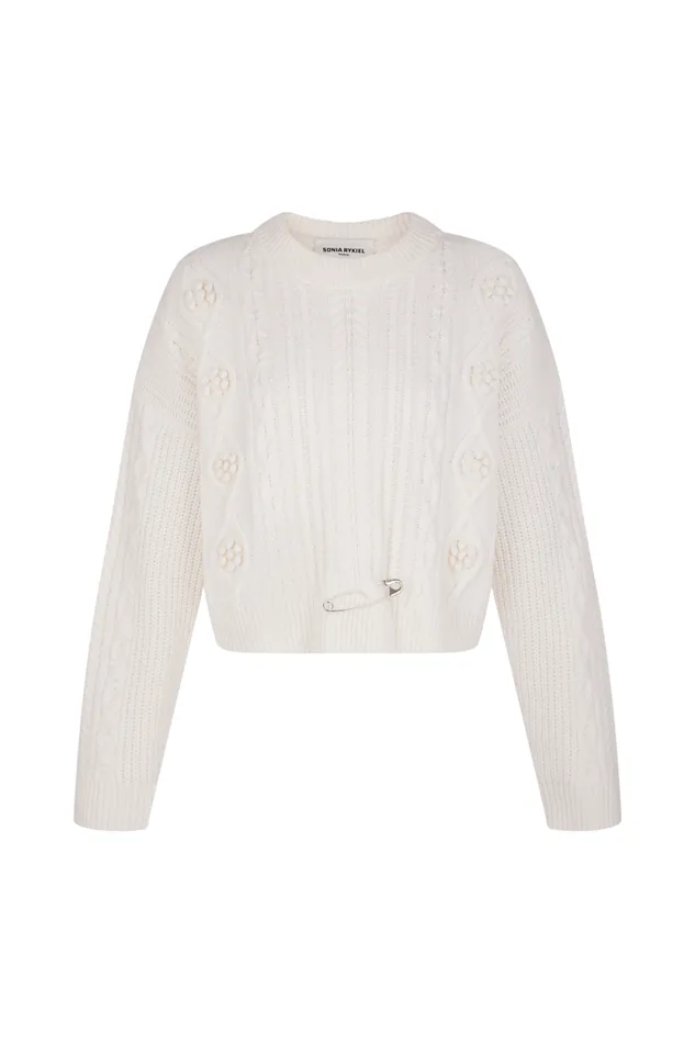 Women Cableknit Woolen Sweater Ecru White Sonia Rykiel Sweaters