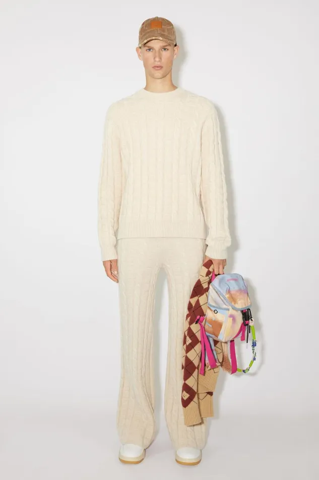 Women Cable Wool Jumper Oatmeal Melange Acne Studios Knitwear