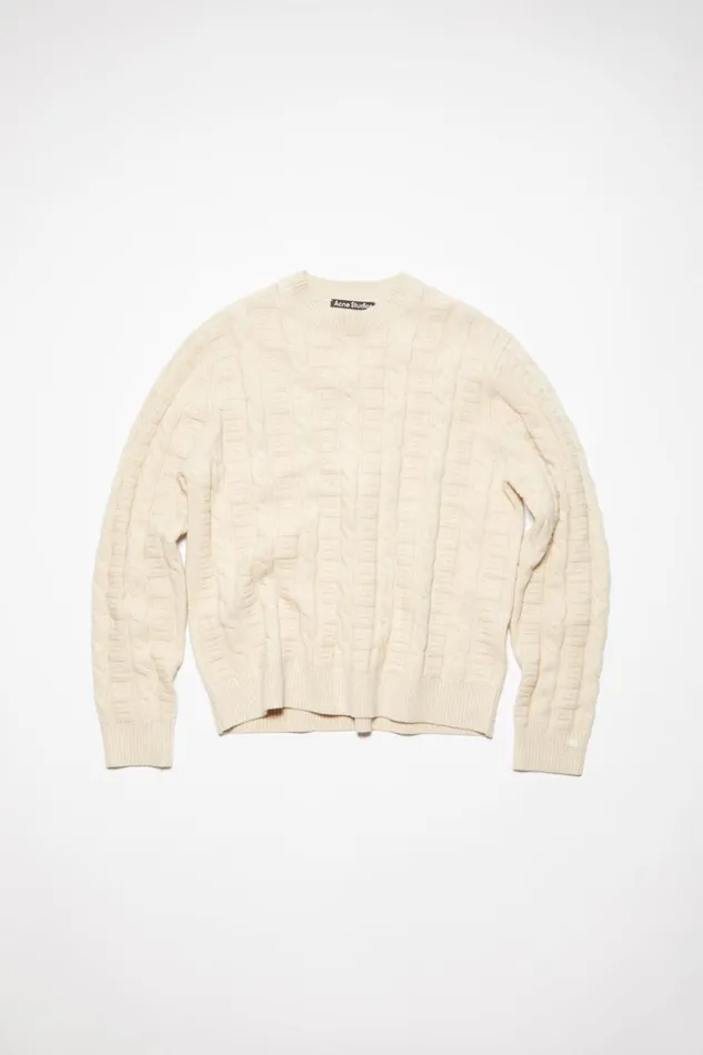 Women Cable Wool Jumper Oatmeal Melange Acne Studios Knitwear