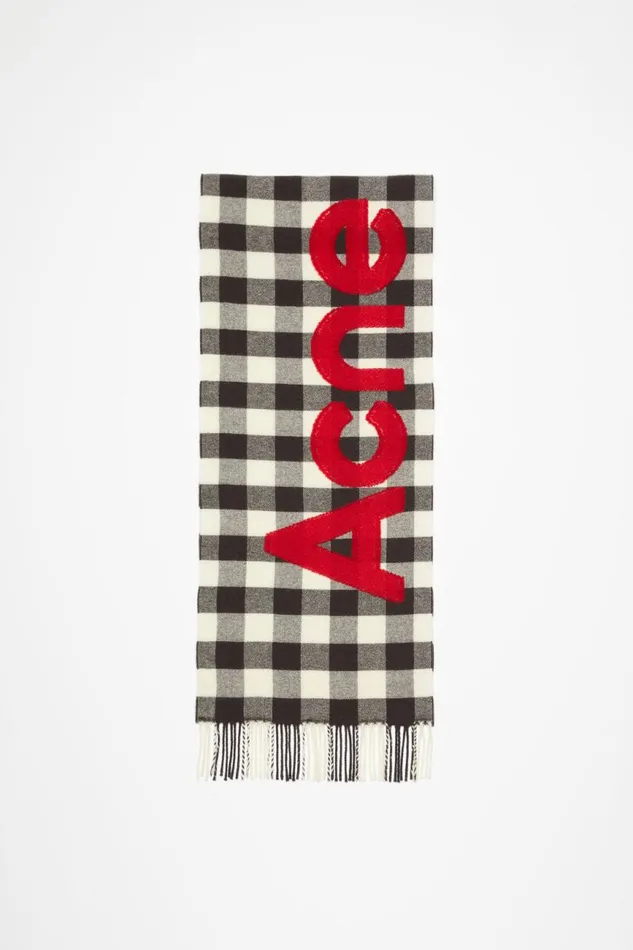 Women Check Logo Scarf Carbon Greyred Acne Studios Scarves