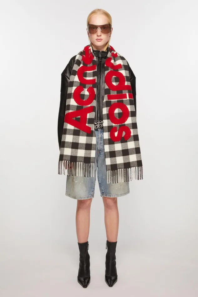 Women Check Logo Scarf Carbon Greyred Acne Studios Scarves